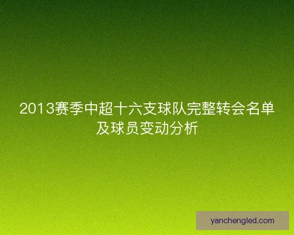 2013赛季中超十六支球队完整转会名单及球员变动分析